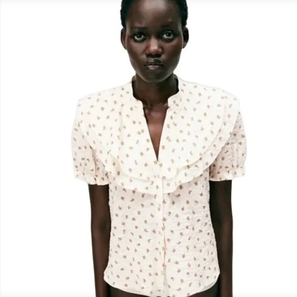 Zara Floral Print Ruffled Blouse, Size Small NEW WITH TAG!